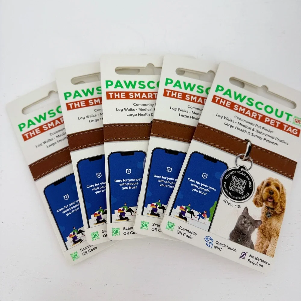Pawscout Smart Pet Tag Lot of 5 Dogs Cats Silver New QR Code NFC Water Resistant